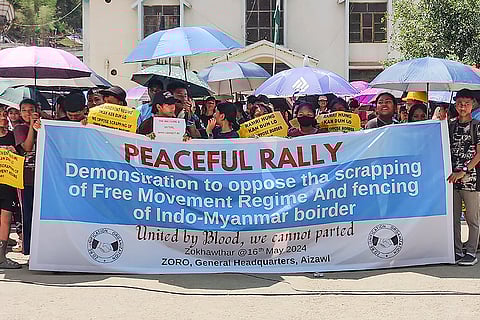 Protest against Free Movement Regime in Mizoram